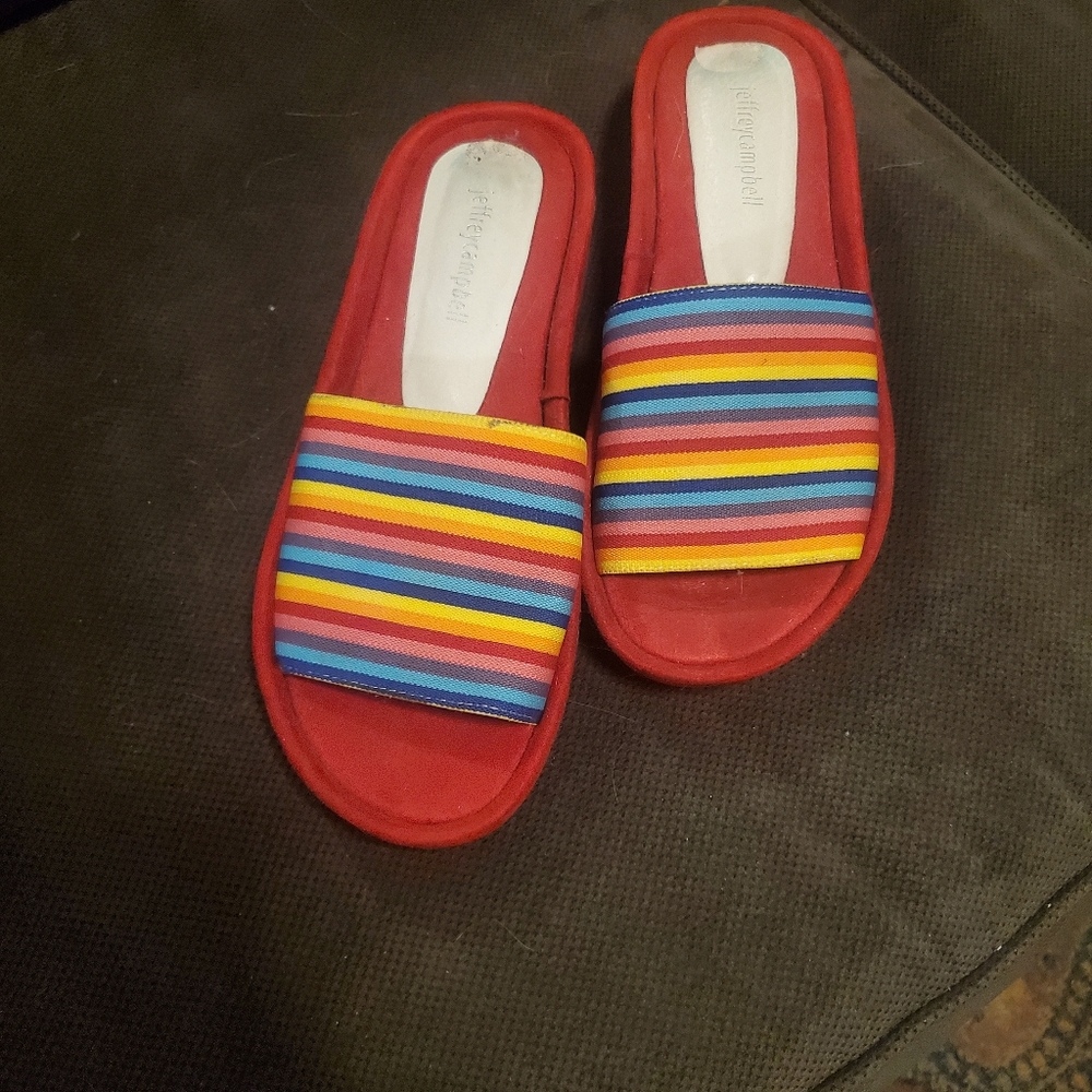 Vintage rainbow slides Jeffrey Campbell pride bright red 70s 90s y2k Sandals